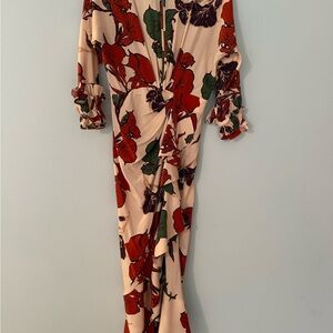 Johanna Ortiz Floral Midi Dress in Red and Green